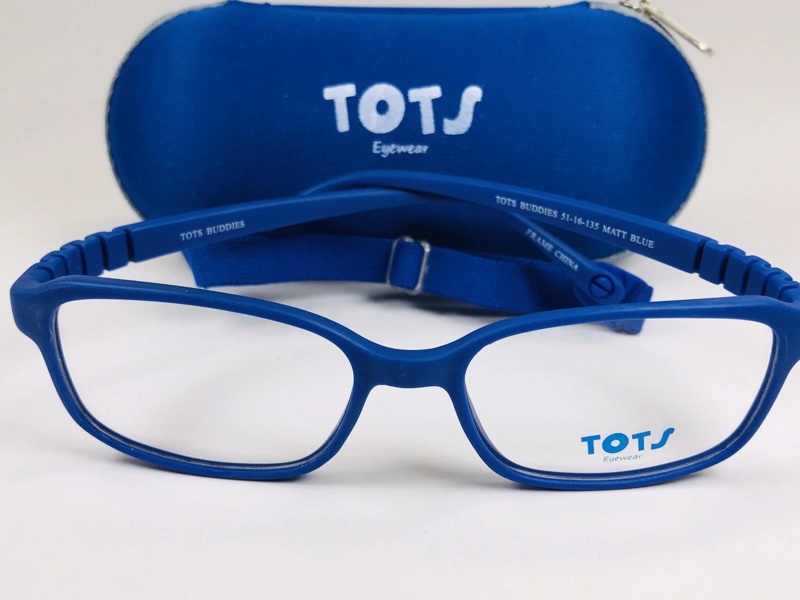 New TOTS Matte Blue BUDDIES Eyeglasses for KIDS 51mm with Case & Strap